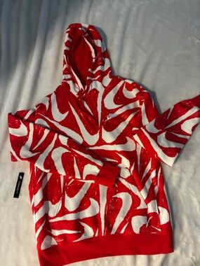 Nike Red & White Brushstroke Pullover Hoodie